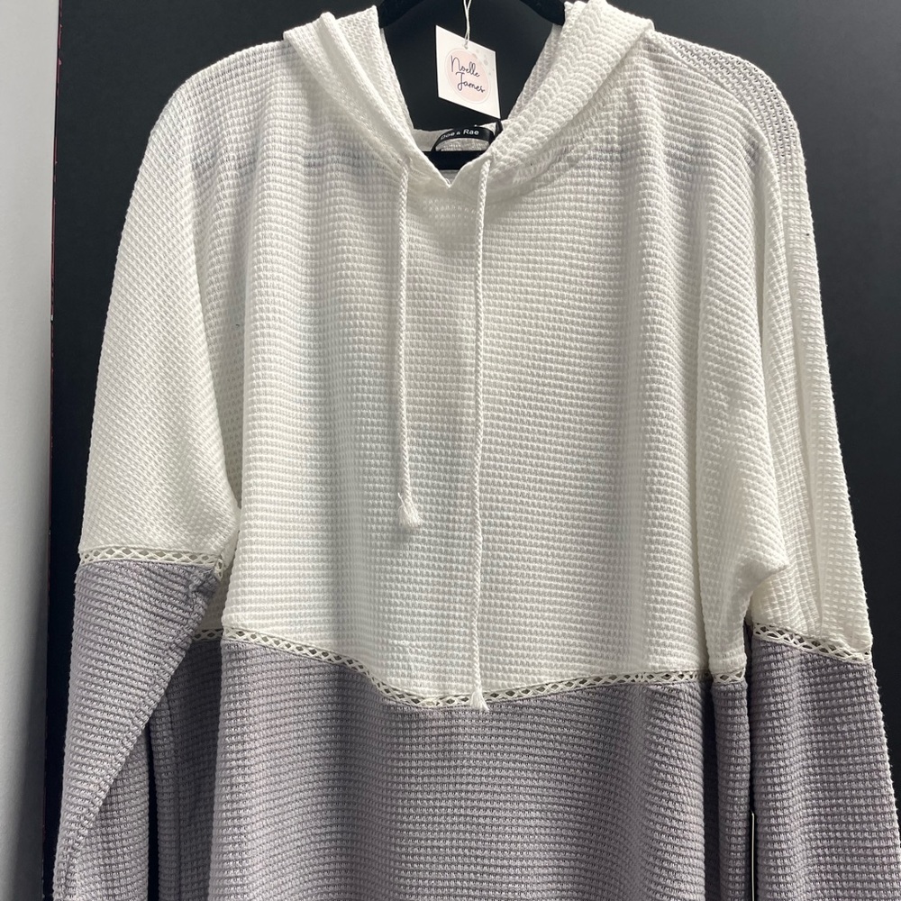 Cream and gray hoodie with lace detail